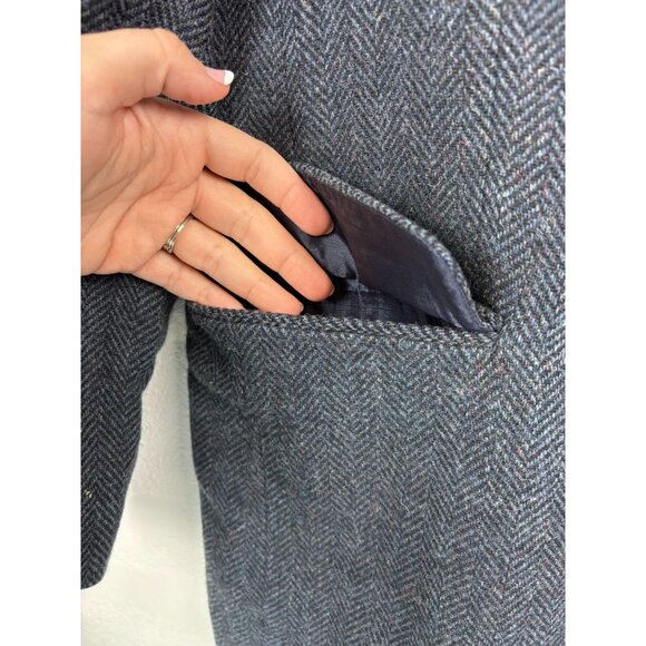 Vintage Sutter and Grant men's 46L blue herringbone tweed wool blazer sport coat - Picture 4 of 8
